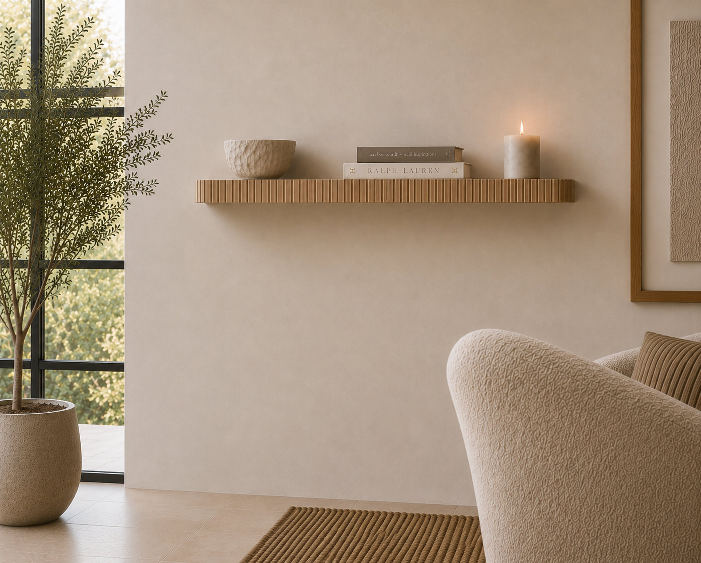 Rounded Fluted Floating Shelf