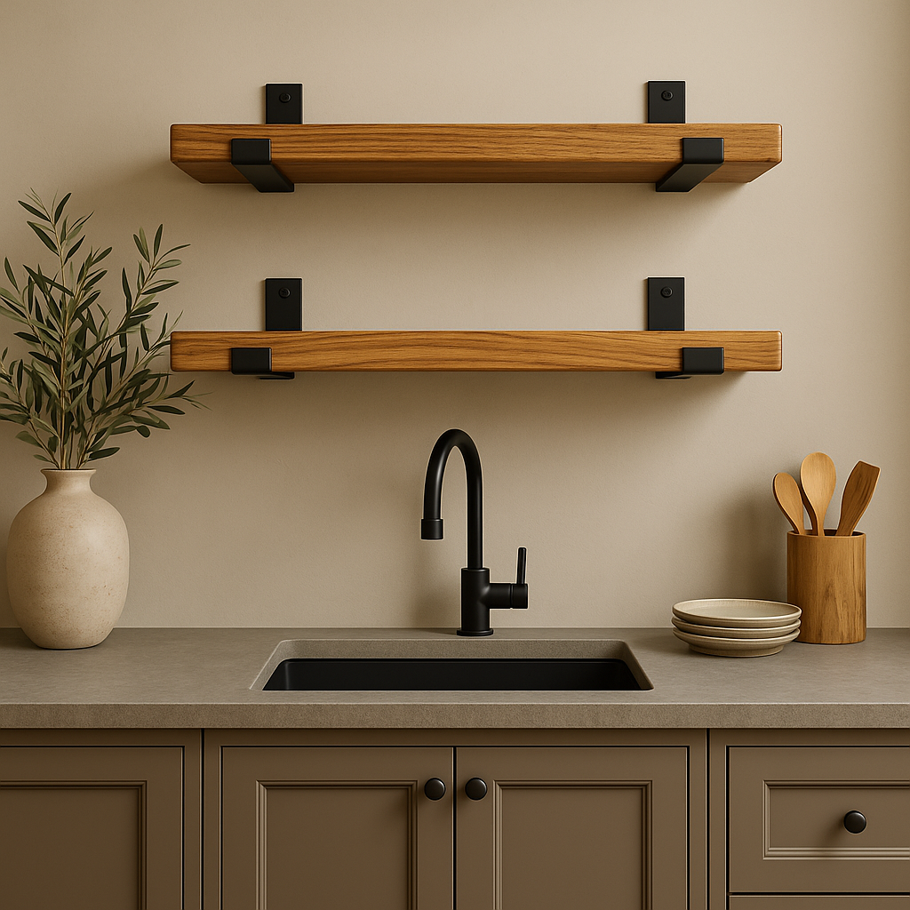 Floating Shelf with Industrial Metal Brackets