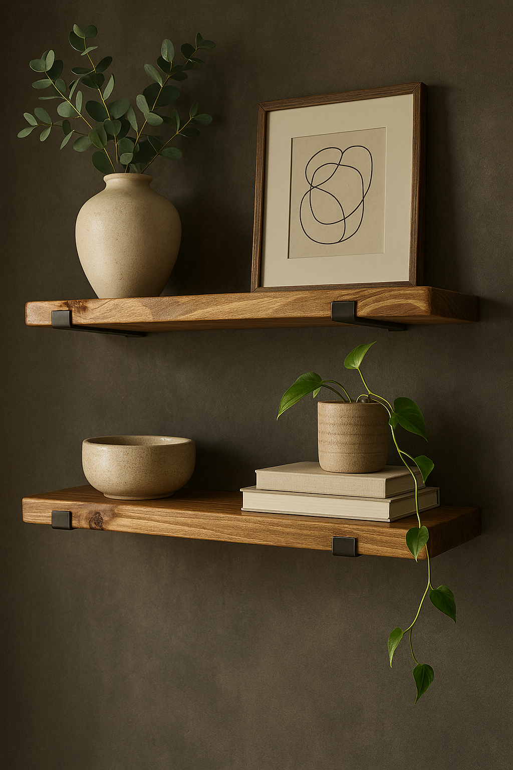 Floating Shelf with Industrial Metal Brackets