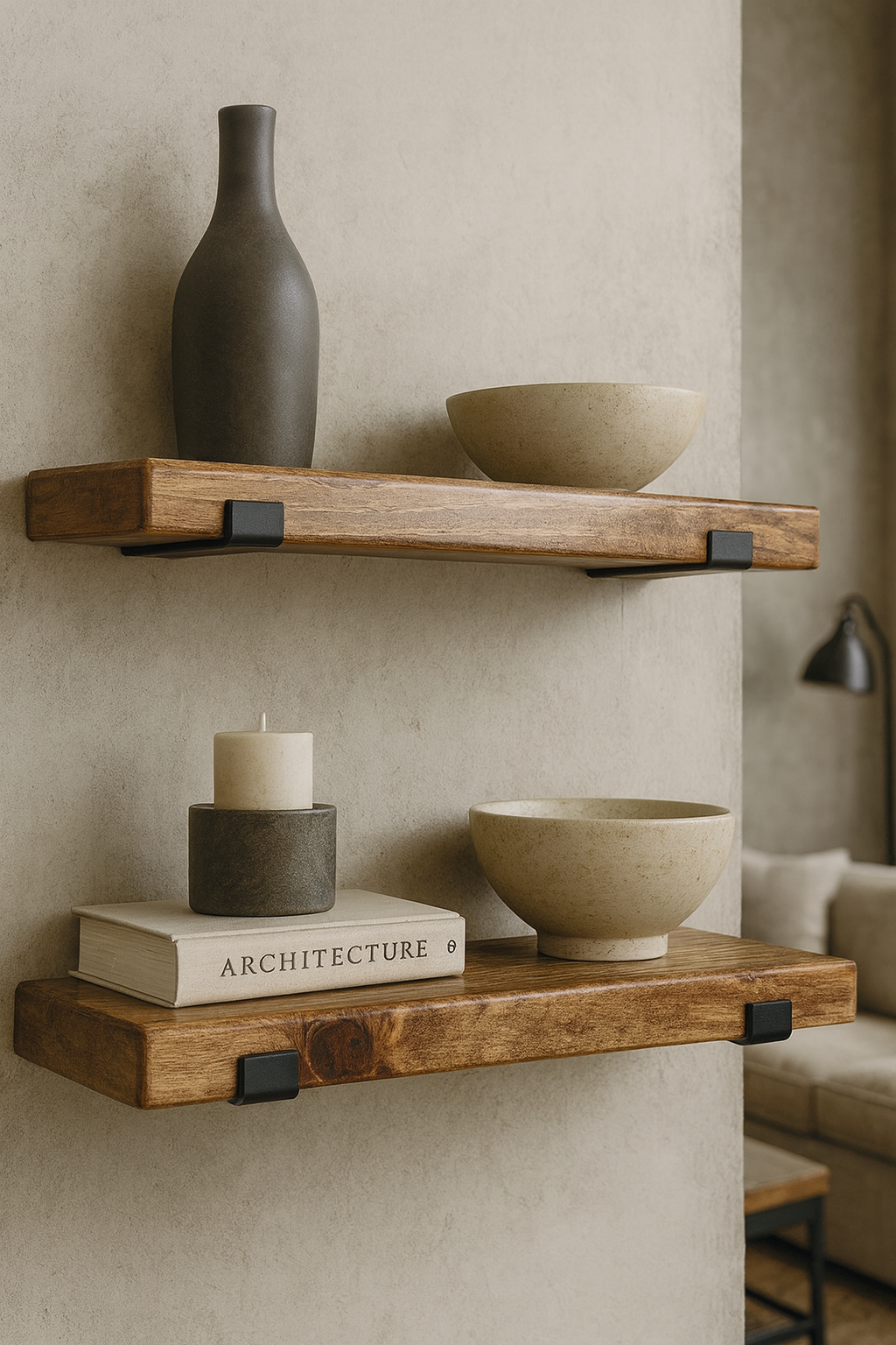 Floating Shelf with Industrial Metal Brackets