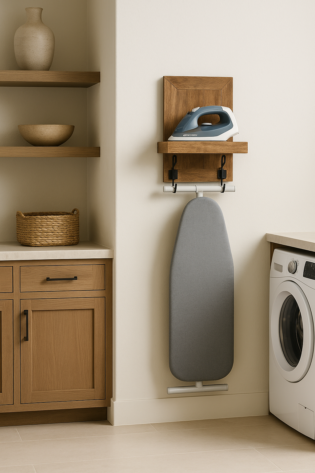 Handcrafted Mango Wood Ironing Board Shelf | Wall Mounted Laundry Rack