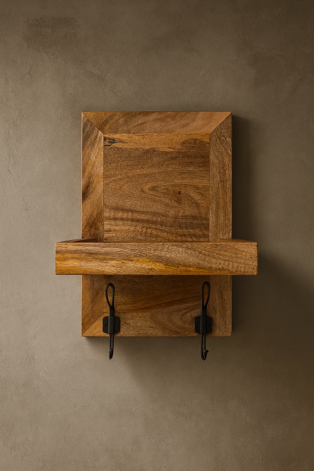 Handcrafted Mango Wood Ironing Board Shelf | Wall Mounted Laundry Rack