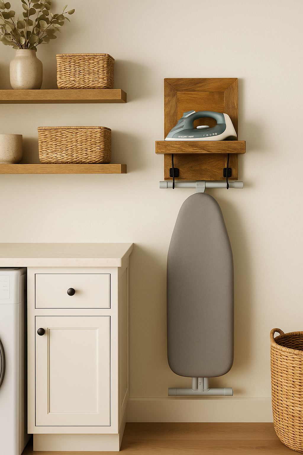 Handcrafted Mango Wood Ironing Board Shelf | Wall Mounted Laundry Rack