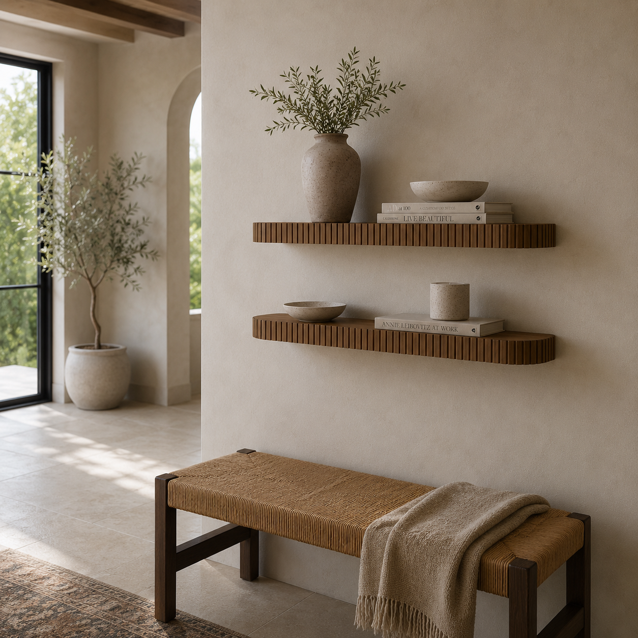 Rounded Fluted Floating Shelf